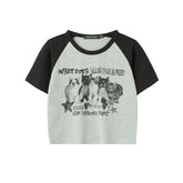 Cute Kitten Raglan Sleeve Crop Top