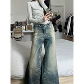 Distressed Washed Splice Design Loose Boyfriend Jeans
