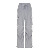 Solid Color Pocket Pleated Sweatpants