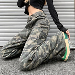 Creen Camo Washed Cargo Jeans