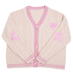 Oversize Heart Embroidered Cable Knit Cardigan
