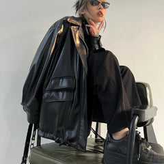 Oversized Black Faux Leather Jacket