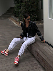 Pu Leather Casual Short Blazer Jacket