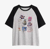 Cartoon Print Raglan Short Sleeve Tee