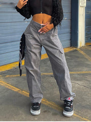 Pocket Mid Waist Cargo Jeans