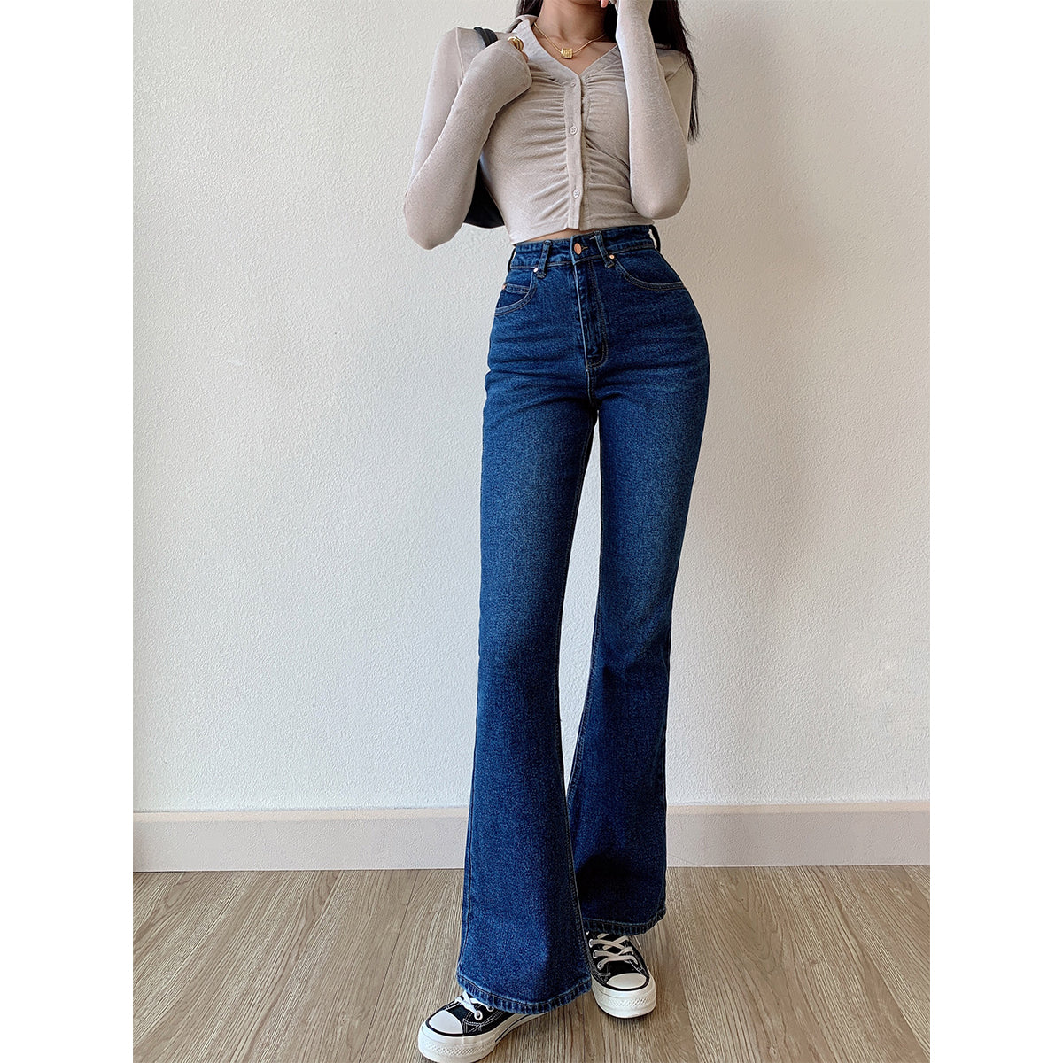 Washed High Waist Slim Flare Jeans