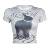 Printed Short Sleeve Crop Top