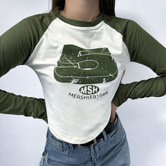 Vintage Raglan Long Sleeve Crop Top