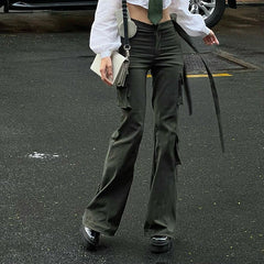 Tie Strap Straight Leg Cargo Pants