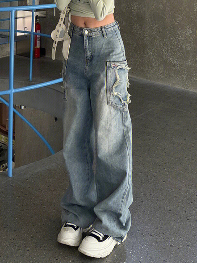 Vintage Wash Star Patch Boyfriend Jeans