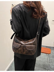 Vintage Washed Pu Leather Shoulder Bag