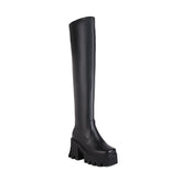 High Hollow Heel Square Toe Boots