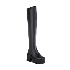 High Hollow Heel Square Toe Boots