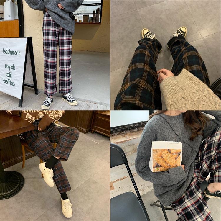 90s Kids Pants in Plaid Check