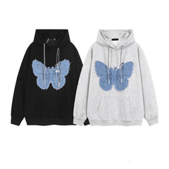 Patchwork Denim Butterfly Vintage Hoodie
