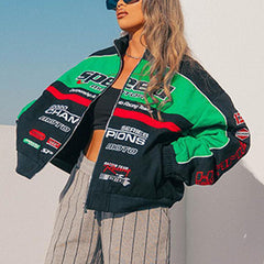 Logo Graphic Color Block Moto Jacket