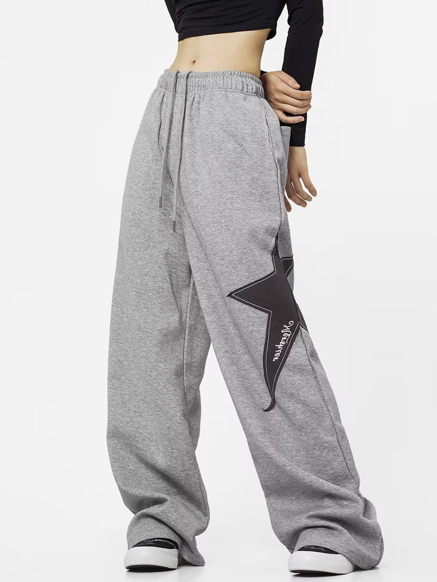 Star Patch Baggy Gray Sweatpants
