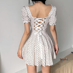 Tie Strap Heart Puff Sleeve Mini Dress