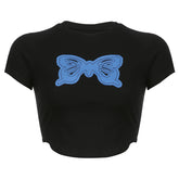 Butterfly Patch Black Crop Top