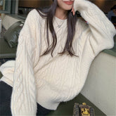 Solid Color Cable Knit Pullover Sweater