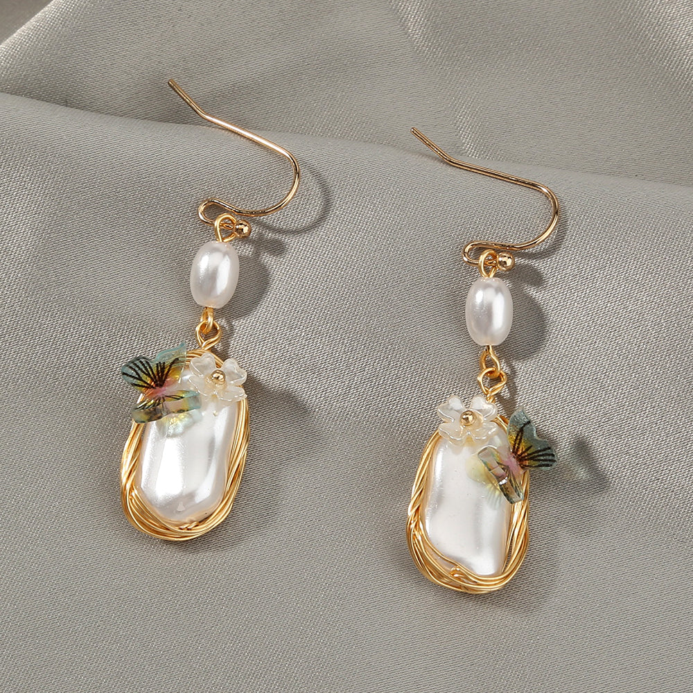 Baroque Court-style French Earrings With Pearl Butterfly Earrings