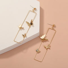 Long Geometric Metal Pop-up Butterfly Earrings