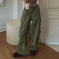 Ruched Parachute Baggy Cargo Pants