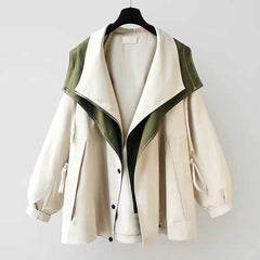 Color Block Splice Zip Up Fake Two Piece Jacket