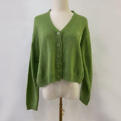 V Neck Button Front Knit Cardigan