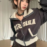 Patchwork Letters Zip Up Jacket