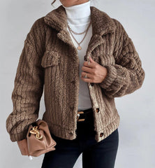 Solid Color Button Up Fuzzy Jacket