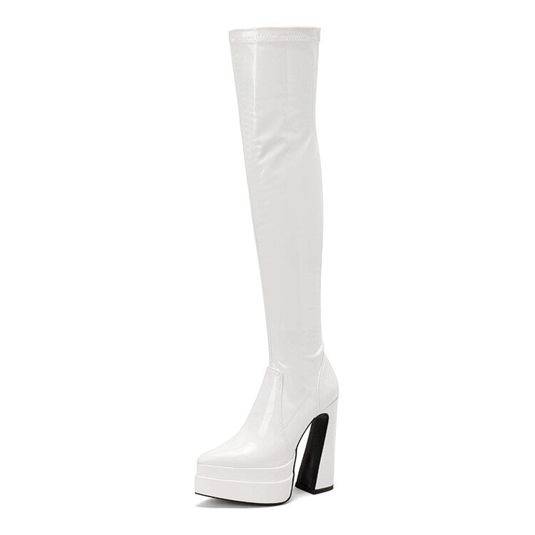 Thick Heel High Tube Plastic Leg Boots