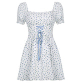 Tie Front Floral Puff Sleeve Mini Dress