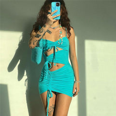 Tie Strap Baby Blue Mini Dress