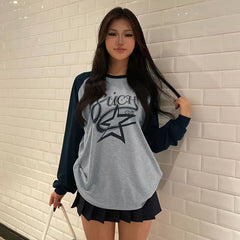 Raglan Star Print Oversized Long Sleeve Tee