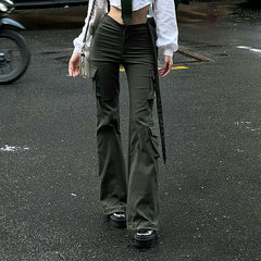 Tie Strap Straight Leg Cargo Pants