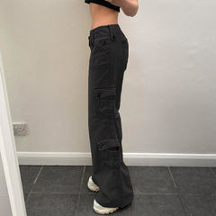 Buttoned Straight-Leg Cargo Jeans