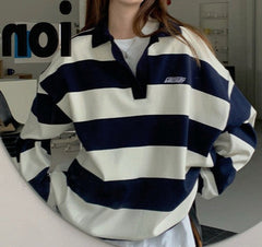 Vintage Polo Collar Striped Oversized Tee
