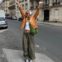 Side Stripe Pu Leather Biker Jacket