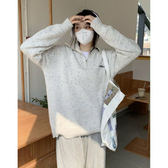 Contrast Half Zip Oversized Knit Sweater