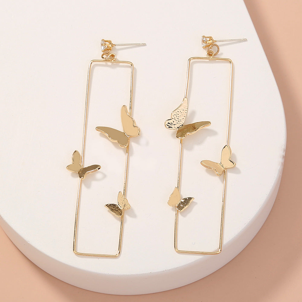 Long Geometric Metal Pop-up Butterfly Earrings