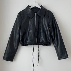 Short Zipper Pu Leather Jacket