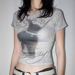 Printed Short Sleeve Crop Top