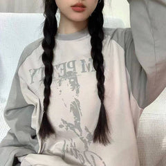 Vintage Print Raglan Sleeve Oversized Sweatshirt