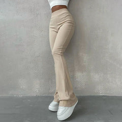 Rib Knit High Waist Flare Pants