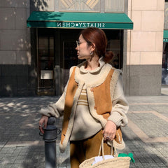 Reversible Lambswool Trim Sleeveless Jacket