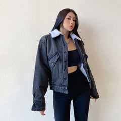 Fleece Lined Button Up Denim Jacket