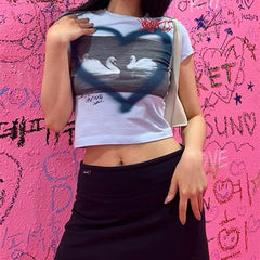 Heart Print Y2K Crop Top