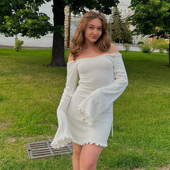 Solid Color Fungus Backless Knit Mini Dress