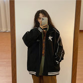 Vintage Embroidery Star Zip Up Oversized Jacket